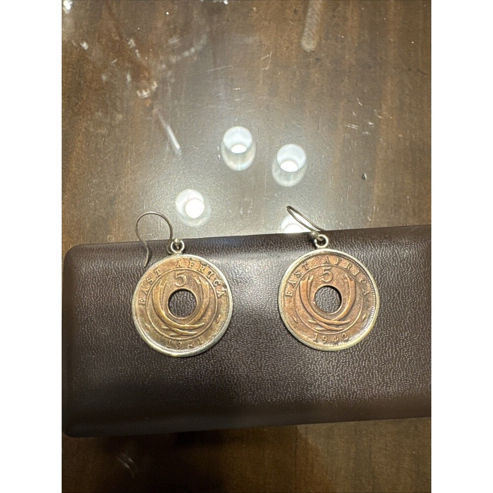 1941/42 East African Five Cents Coins Made Into Earrings George VI Bronze